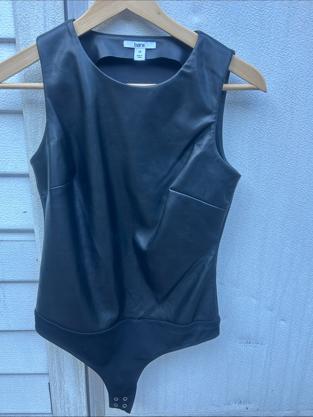 Bar III Black Faux Leather Bodysuit